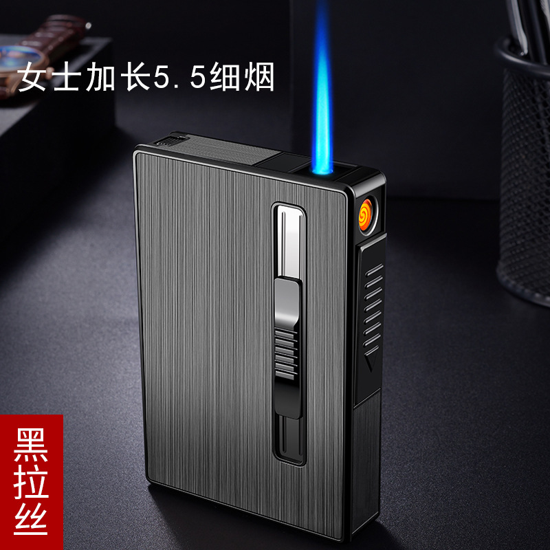 5.5 lengthened fine smoke straight electric wire double fire automatic smoke lighter cigarette case DH2105 cross-border new product