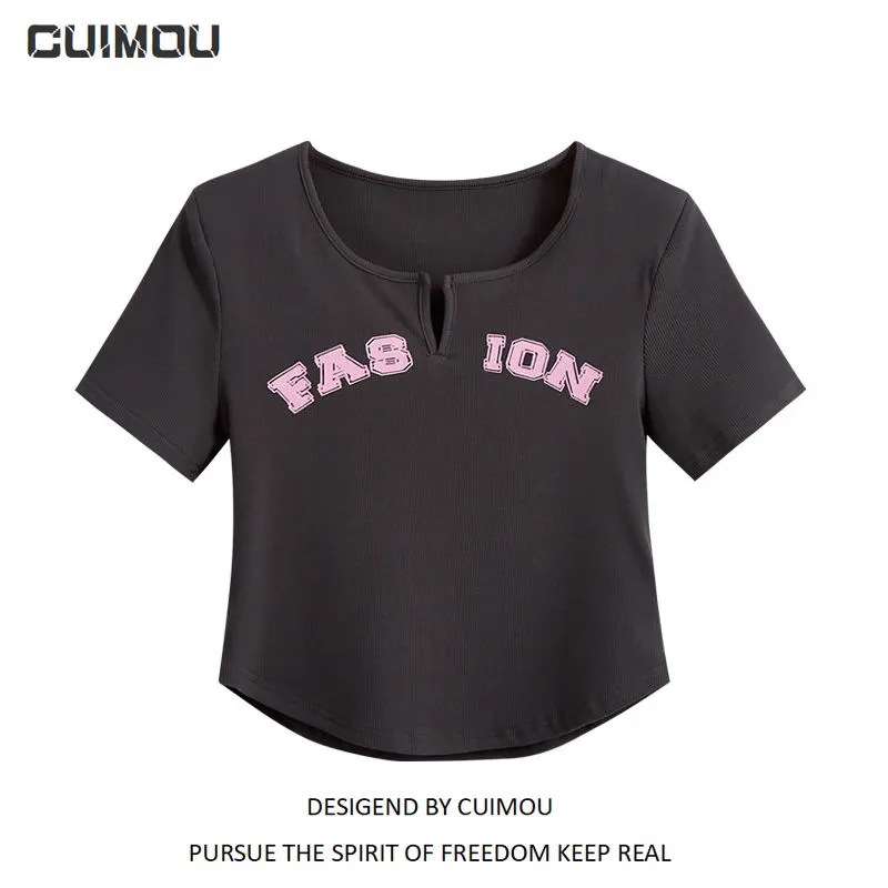 Clearance Discount Hot Girl Top Summer Letter Printing Slim-fit Short Design Sense Short-sleeved T-shirt Women's Ins Trendy