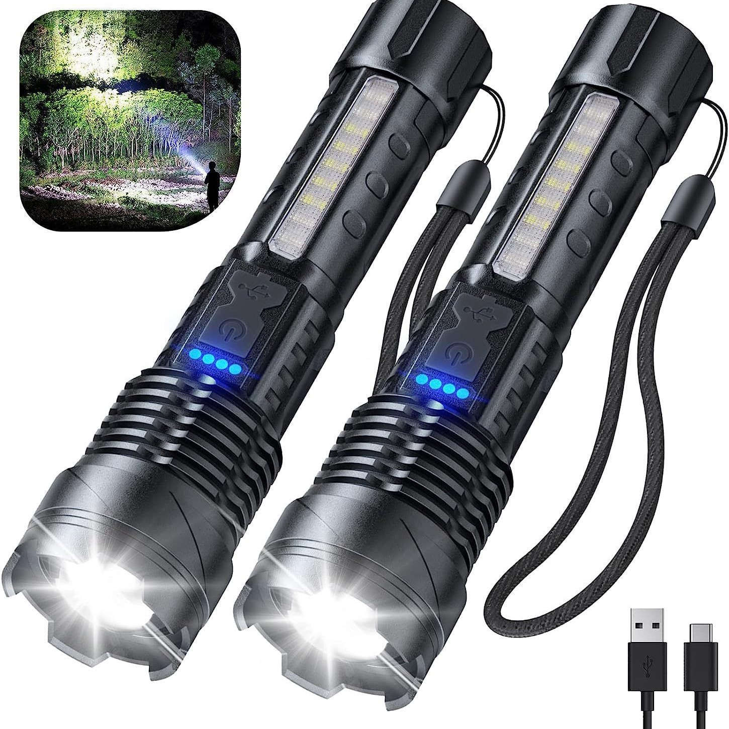 Cross-Border Outdoor Strong Light Flashlight Aluminum Alloy White Laser Telescopic Zoom Searchlight Outdoor Long-Life Lighting