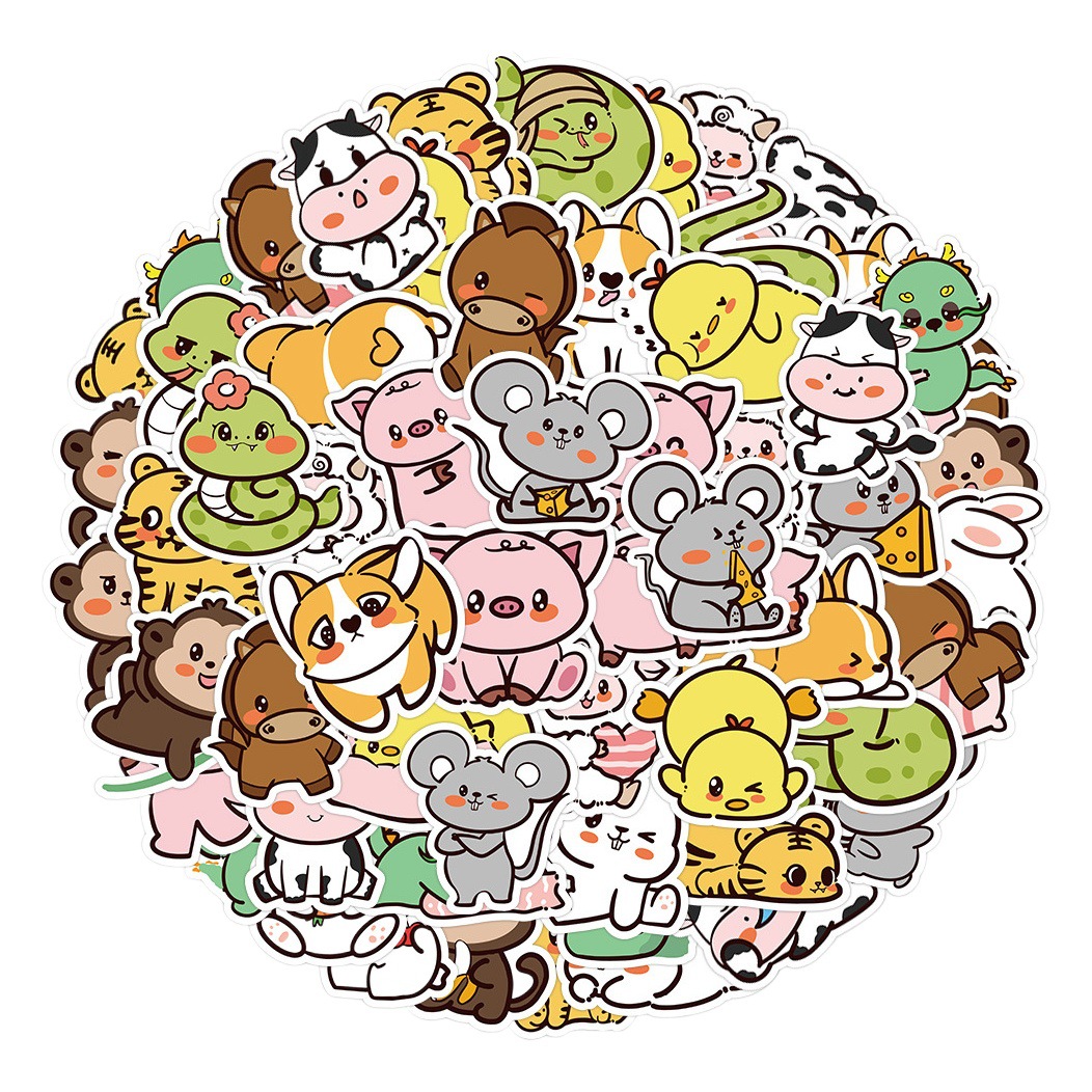 60 original non-infringing animal stickers cartoon cute Zodiac Monkey rabbit Snake Dog hand account stickers