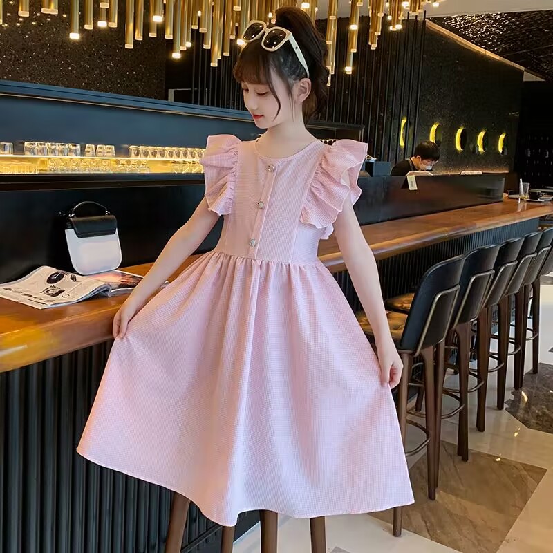 Picture of Girls Summer Dress Fashion New Children Baby Stylish Thin Vest Skirt Girls Flying Sleeve Paid Dress
