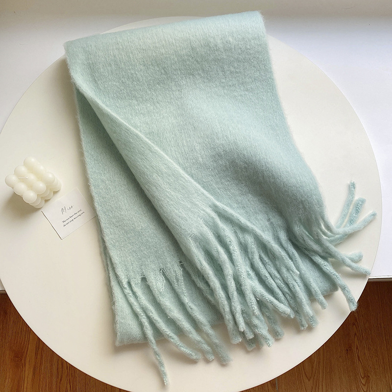 Picture of Winter monochrome plush heavy weight soft fluffy lazy wind solid color large pulled wool warm scarf for students couple