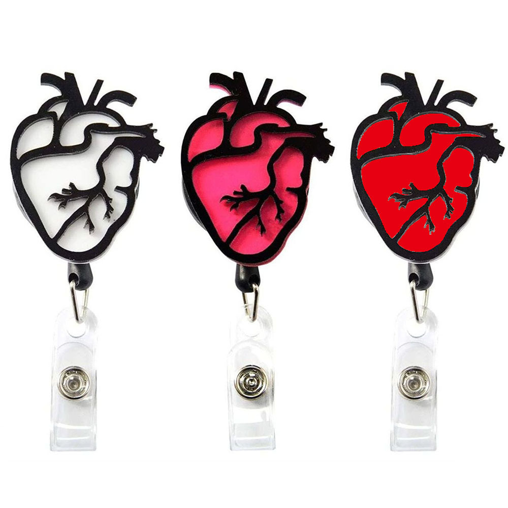 Amazon cross-border hot sale heart pattern acrylic Badge clip retractable easy pull buckle