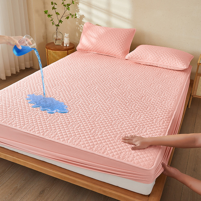 Picture of Class A water-washed cotton-padded waterproof bed hat Simmons mattress anti-slip urine-proof protective cover dust-proof bedspread three-piece set