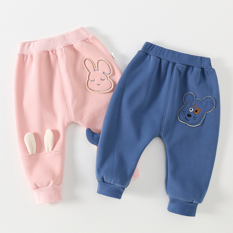 Baby thickened pants winter boys' casual pants fleece-lined infant trousers baby girls' butt pants winter fashion