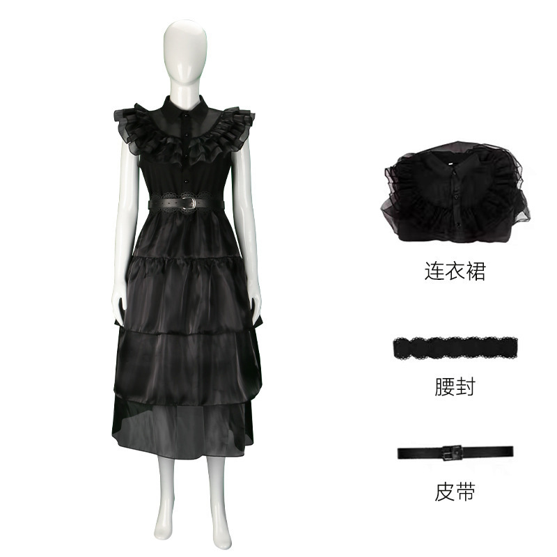 Picture of Adams cos clothing gauze dress Wednesday Adams black gauze dress Adams cosplay clothing