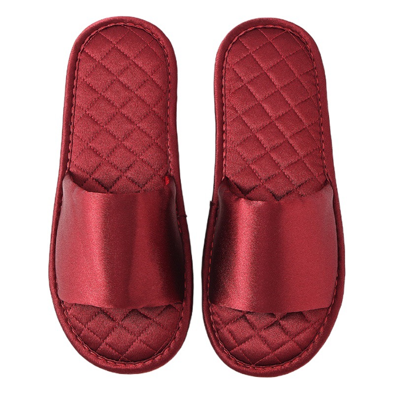 Newcomer Wedding Room Sandals and Slippers Accompanying Bride Morning Gown Slippers Festive Red Silk Satin Ox Bottom High-grade Light Luxury