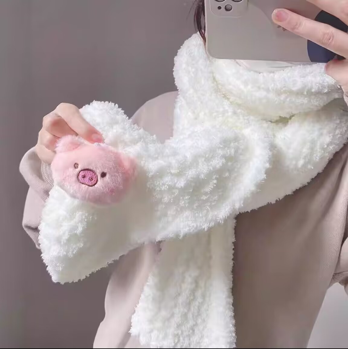 Coral Fleece Bear Scarf Handmade DIY Cute Piggy Scarf Hand Woven Scarf Material Bag for Girlfriend Gift