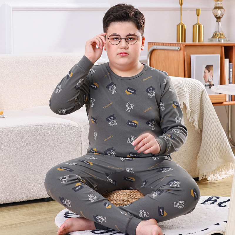 Picture of Chubby Children's Autumn Clothes and Trousers for Boys Plus Fat Plus Plus Teenage Cotton Big Boy Pajamas Children's Thermal Underwear suit
