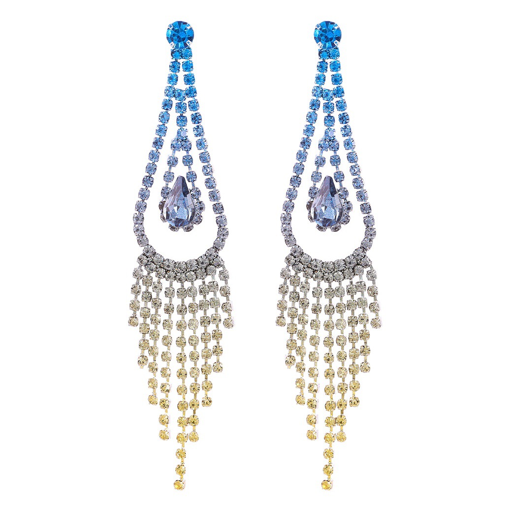 European and American Personality Fashion Full Diamond Tassel Long Earrings Women's High-end Rhinestone Earrings Ear Jewelry earrings