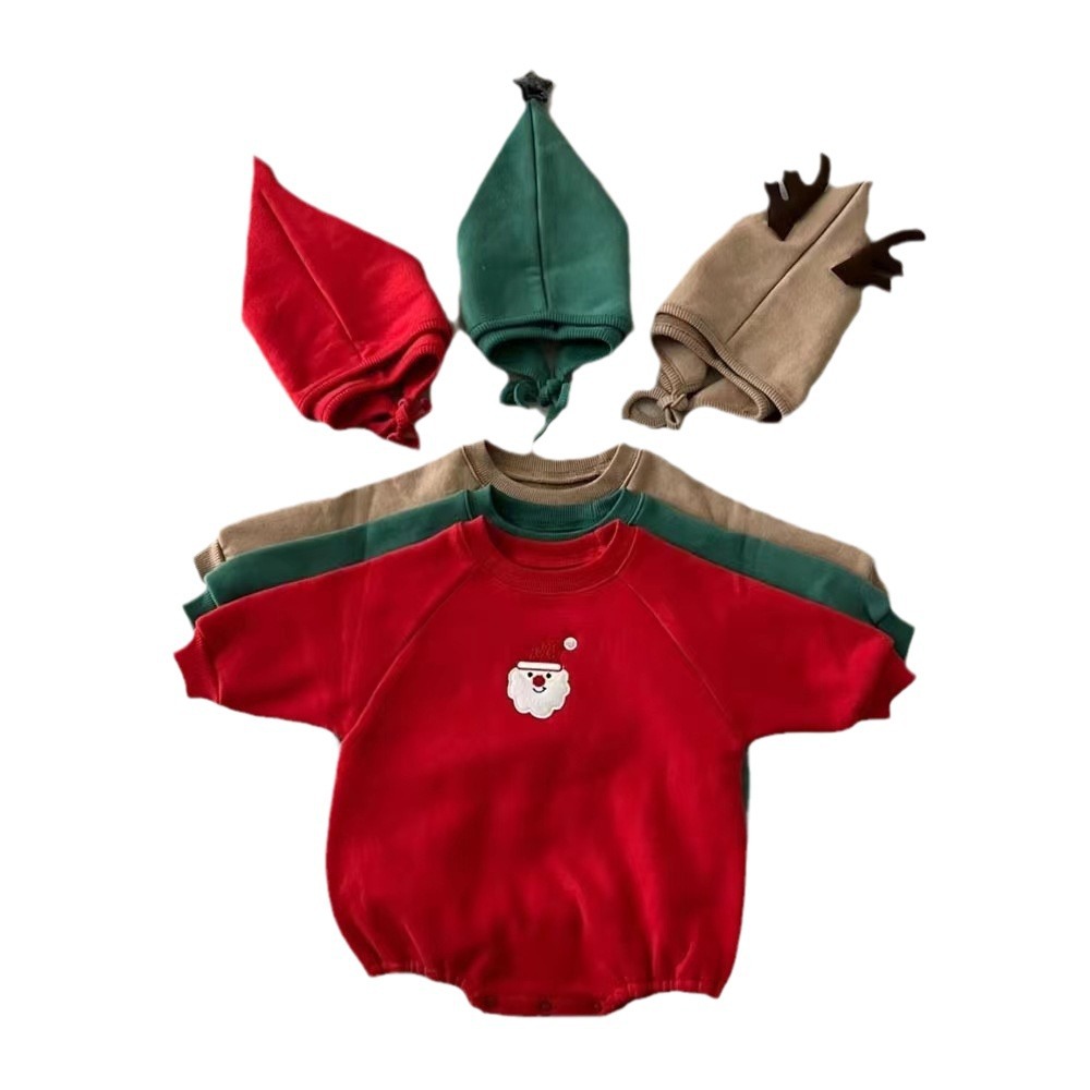 Picture of Korean-Style Baby Christmas Outfit for Autumn and Winter, Infant and Toddler One-Piece Fleece-Lined Thickened Romper for Warmth