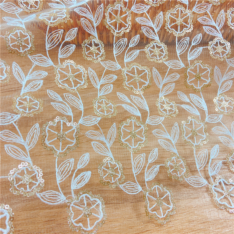 Picture of Shantou water-soluble lace embroidery two-color sequin clothing mesh lace fabric water-soluble lace accessories