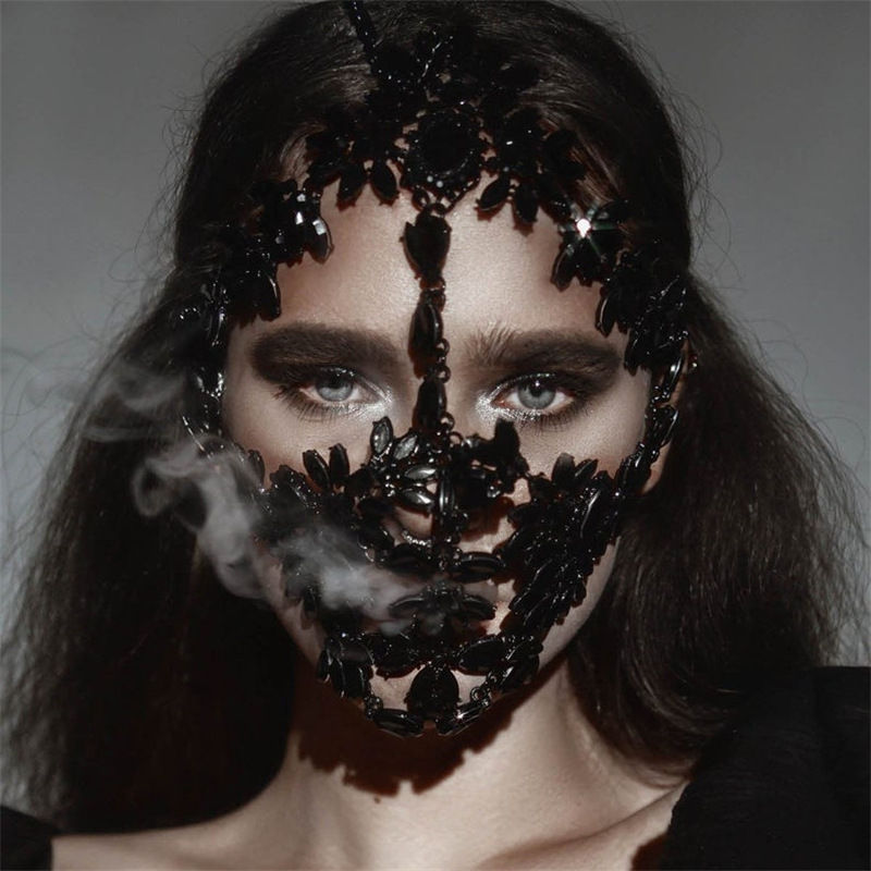 AliExpress New Accessories Exaggerated mask Halloween Fancy Dress Party Rhinestone mask Cross Border Accessories mask