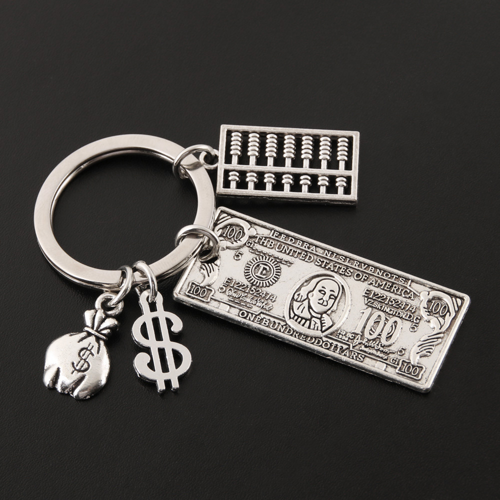 European and American Foreign Trade Jewelry 100 US Dollar Abacus Money Bag Money Tree Lucky Lucky Key Chain Backpack Pendant