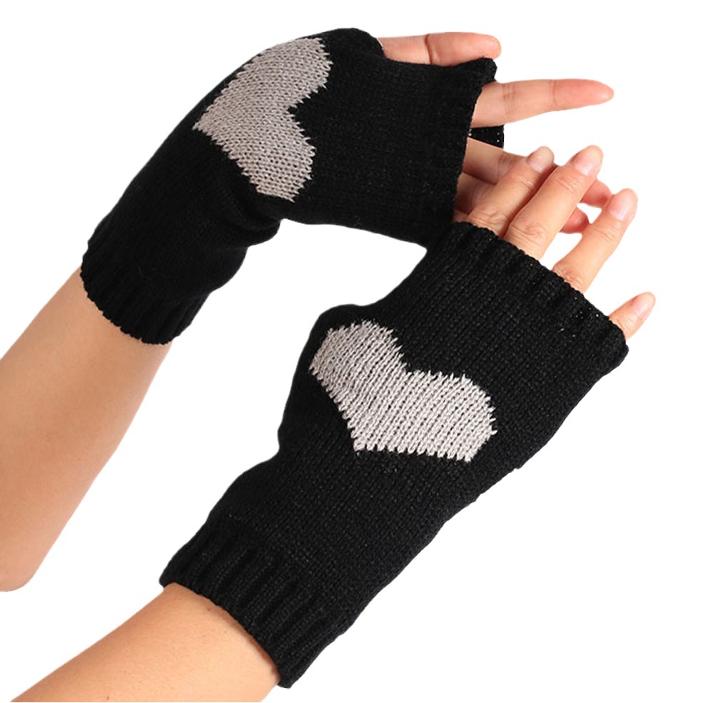 Spot Woolen Warm Gloves Big Heart Gloves Knitted Fingerless Autumn and Winter Protective Gloves Peach Heart Student Computer Gloves