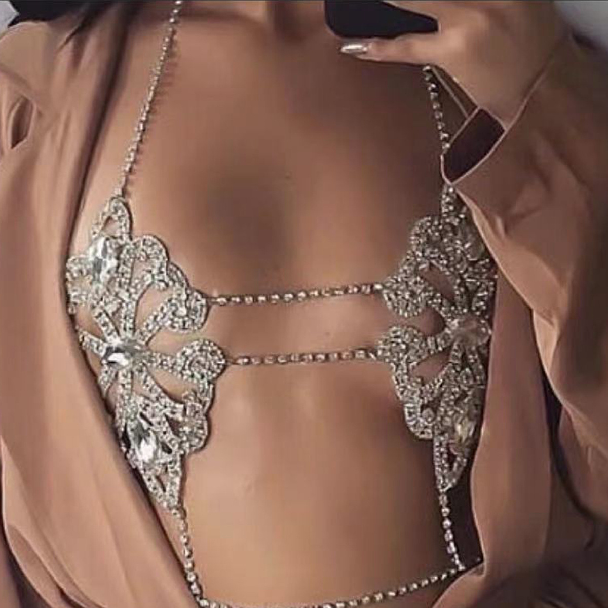 Amazon Explosions Chest Chain Europe and America Exaggerated Sexy Full Diamond Shiny Geometric Bra Nightclub Bikini Body Chain