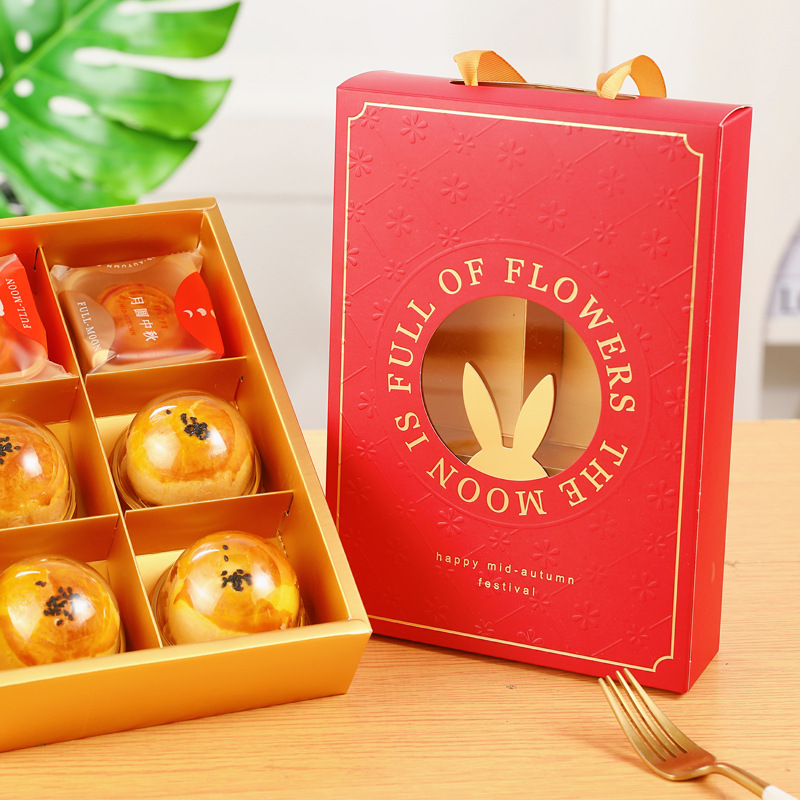 2025 New Rabbit Ear Window 6-Piece Portable Mooncake Box 4/6/8-Piece Business Gift Mid-Autumn Festival Mooncake Empty Box