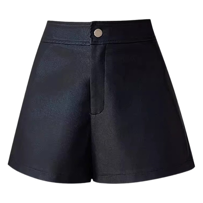 Leather Shorts Women's 2023 Autumn and Winter Wide Leg Pants High Waist Slim-fit Base PU Leather Pants Korean Loose Short Boots Pants