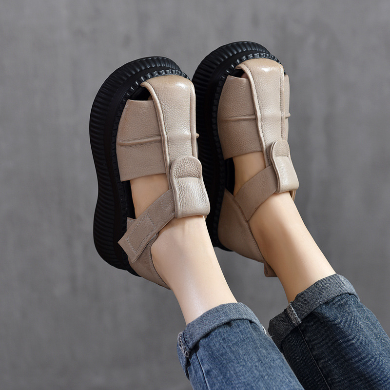 [Event Price 118] First Layer Cow Thick-Soled Platform Heel Low-Top Women's Shoes Summer Genuine Leather Roman Shoes
