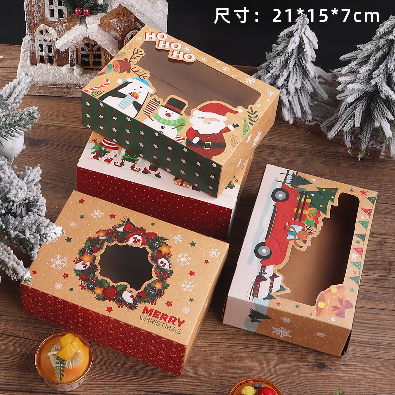 Christmas Donut Dessert Packaging Box Cupcake Box Window Transparent Mousse Dessert Packaging Box Egg Tart Box