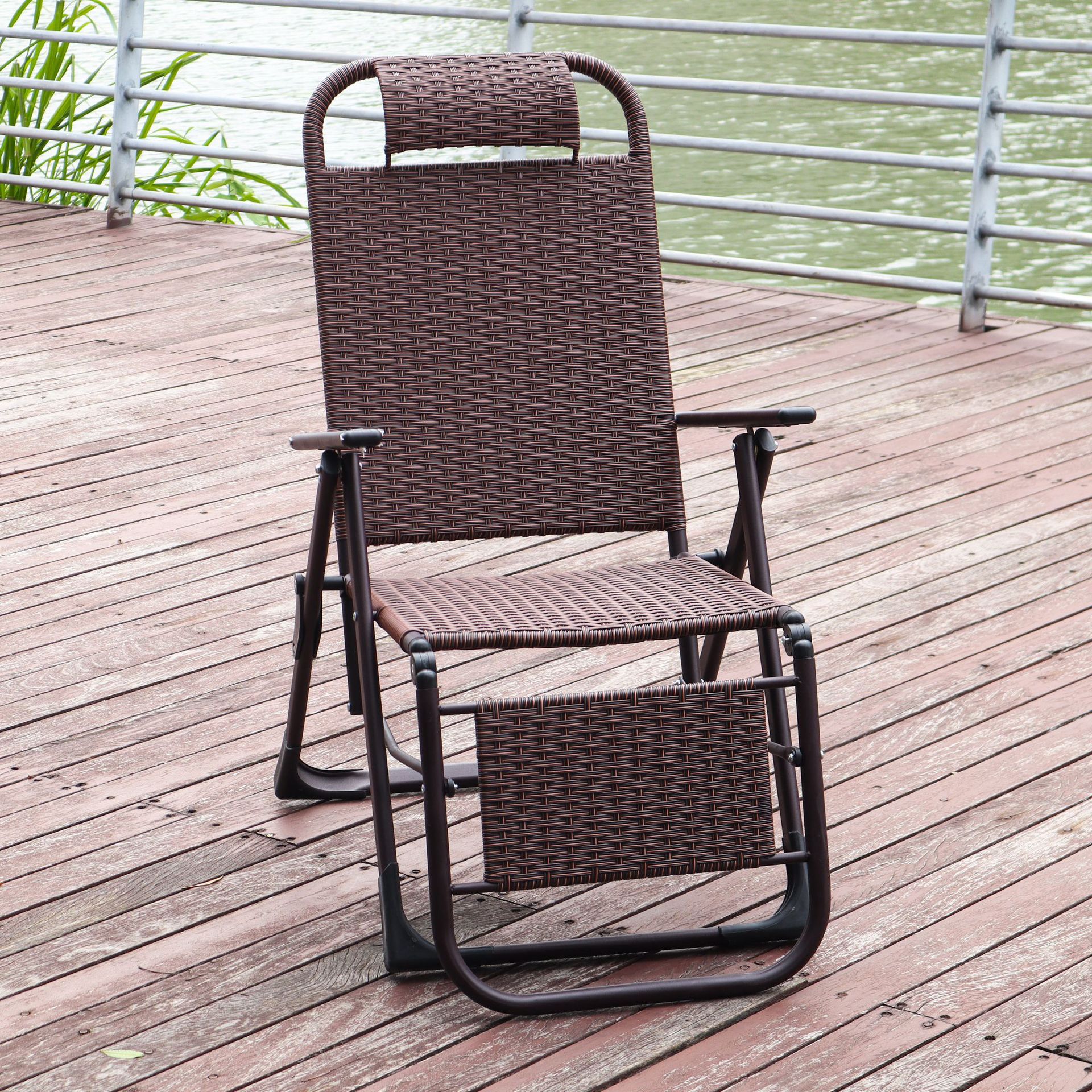 New Chinese Style Rattan Folding Nap Chair Rattan Chair Home Balcony Outdoor Backrest Chair Nap Chair Portable Lounge Chair