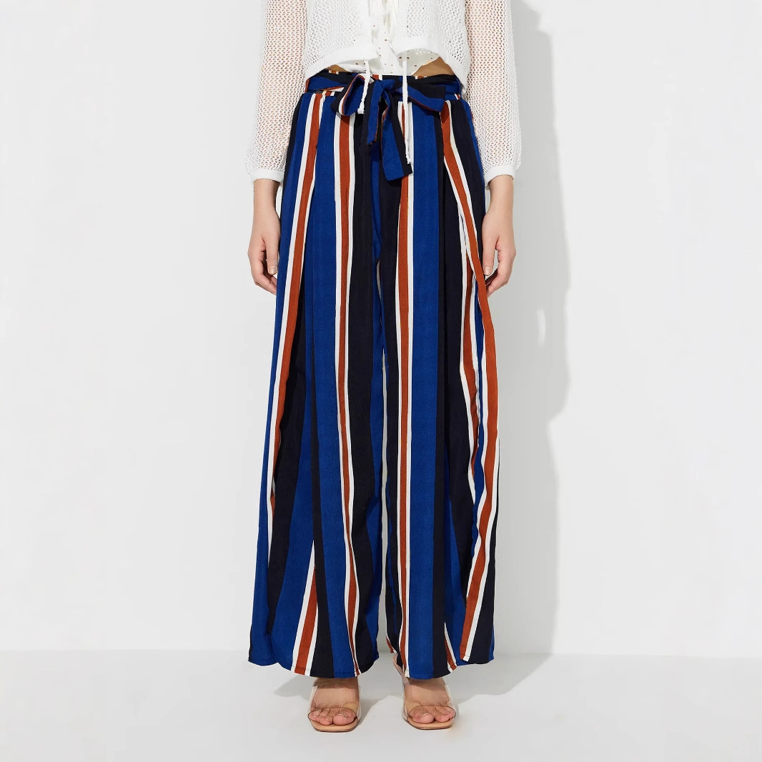 in stock -80666# Amazon Cross-border Foreign Trade Women's Wear Europe and America INS New Striped Wide Leg Split Pants