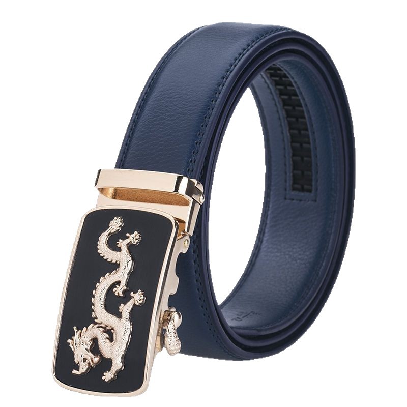 Cross-Border Hot Selling Blue Men's Automatic Buckle Leather Belt Casual Business Men's Automatic Buckle Belt