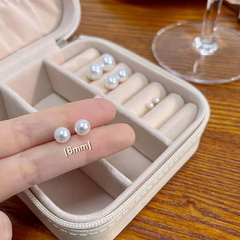 Picture of 925 silver needle Korean temperament simple pearl earrings Joker commuter exquisite round pearl earrings wholesale
