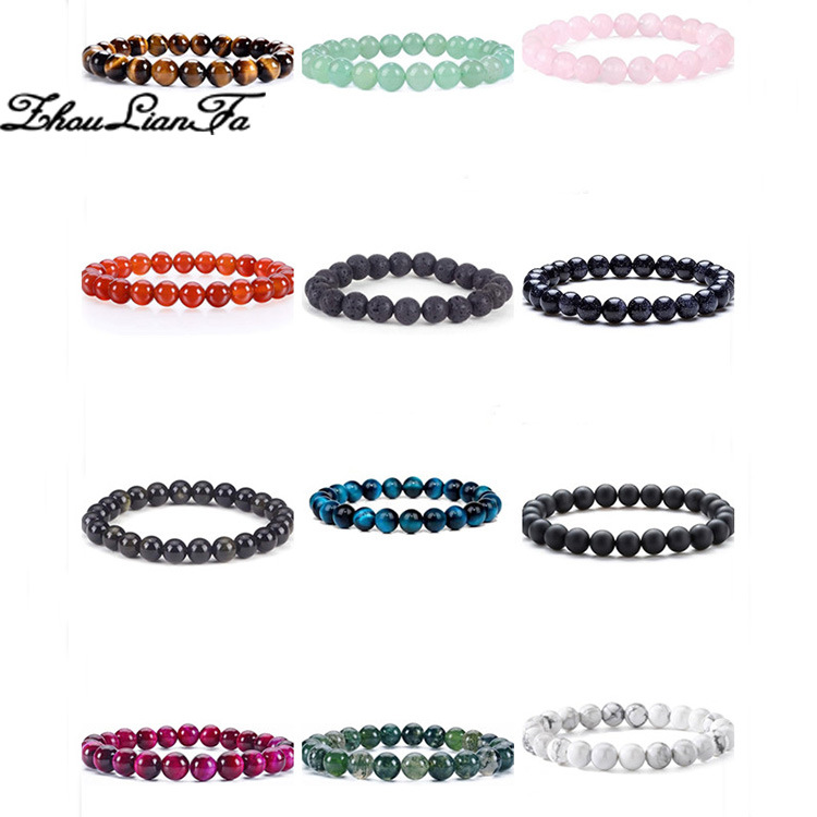 Zhou Lianfa 32 Color Amazon Crystal Agate Tiger Eye Bracelet Fashion Simple Single Circle Round Bead Cross-border Bracelet Batch