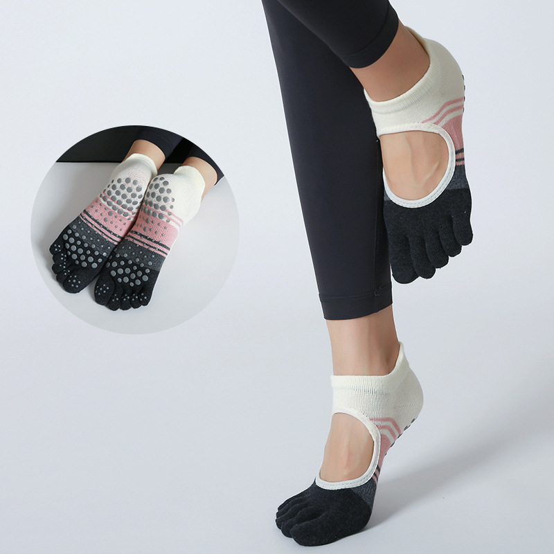 Exposed instep color matching yoga socks non-slip professional women's socks sports fitness Pilates professional five-finger socks