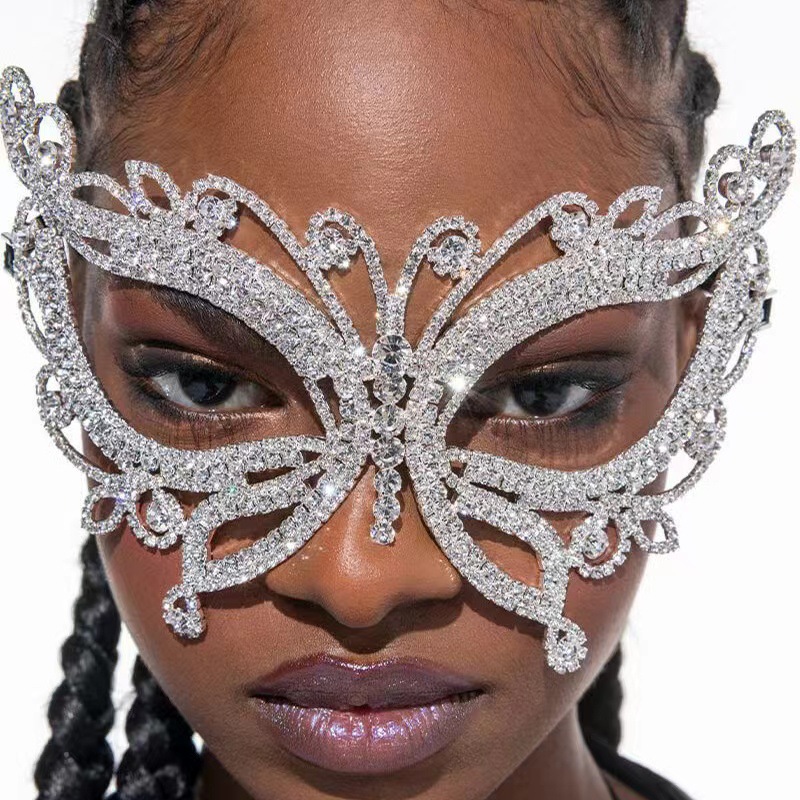 Picture of European and American Beauty Diamond Butterfly Mask Makeup Ball Fashion Rhinestone Curtain Wear Accessories