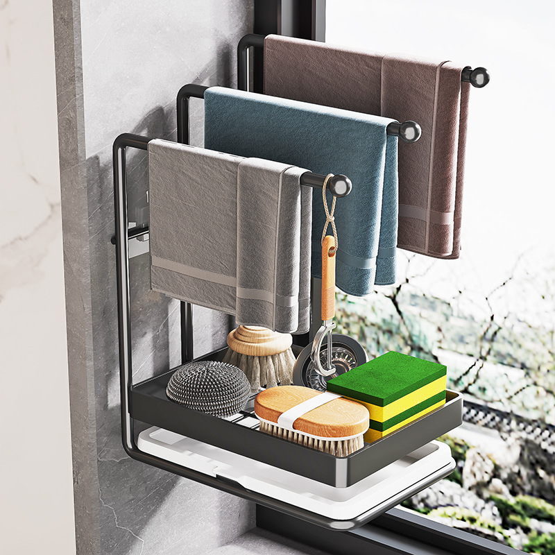 Picture of Rag Drying Storage Rack Sink Storage Rack Kitchen Sink Countertop Cleaning Brush Bowl Rack Wall Hanging Cloth Rack