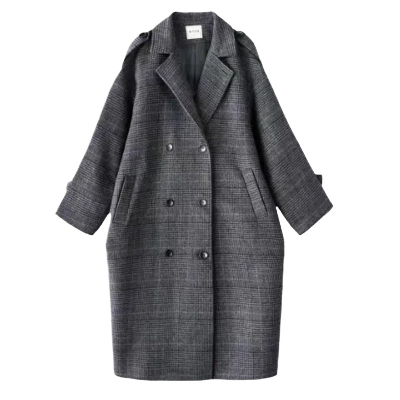 Picture of Feeling Plaid Woolen Coat Women's Autumn and Winter Lazy Style Gentle Cotton Thickened Korean Woolen Coat