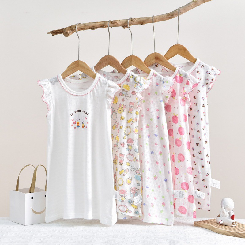 Children's Jumpsuit Nightgown Ruffled Sleeping Bag Export Japanese Style Quality Bamboo Cotton Thin Summer New Product Girl Cute