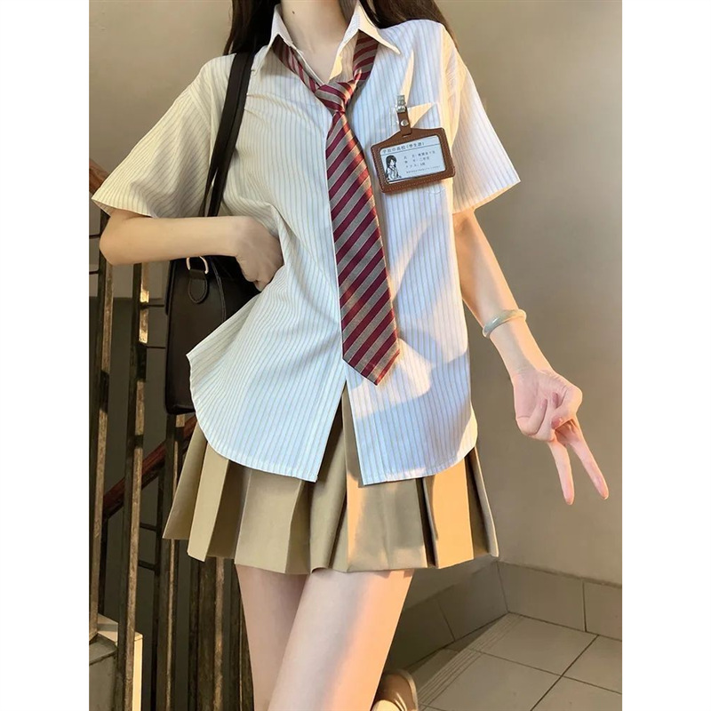 Picture of Japanese jk uniform college style loose all-match chic striped shirt short sleeve shirt women's summer new top