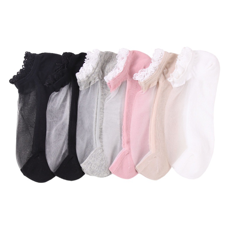 Spring and Summer New Love Lace Socks, Fashionable Transparent Breathable Glass Silk Women's Socks, Cute Style Crystal Silk Lace Women's Socks
