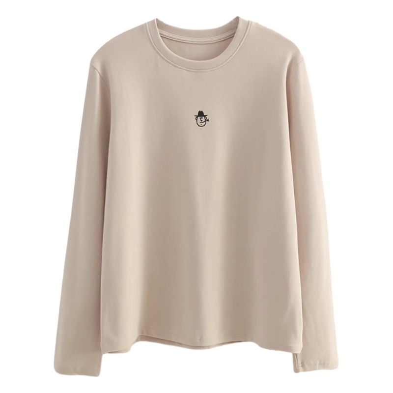 Korean-style Commuter Simple Fleece Cartoon Embroidery Winter New Loose All-match Slim-fit Long-sleeve Base Shirt Women's T-shirt