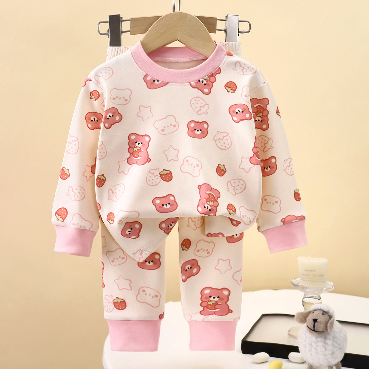 Picture of Children's Underwear suit Double-Sided Fleece Autumn Clothes Autumn Trousers Boys Home Clothes Autumn and Winter Girls' Pajamas Round Neck New