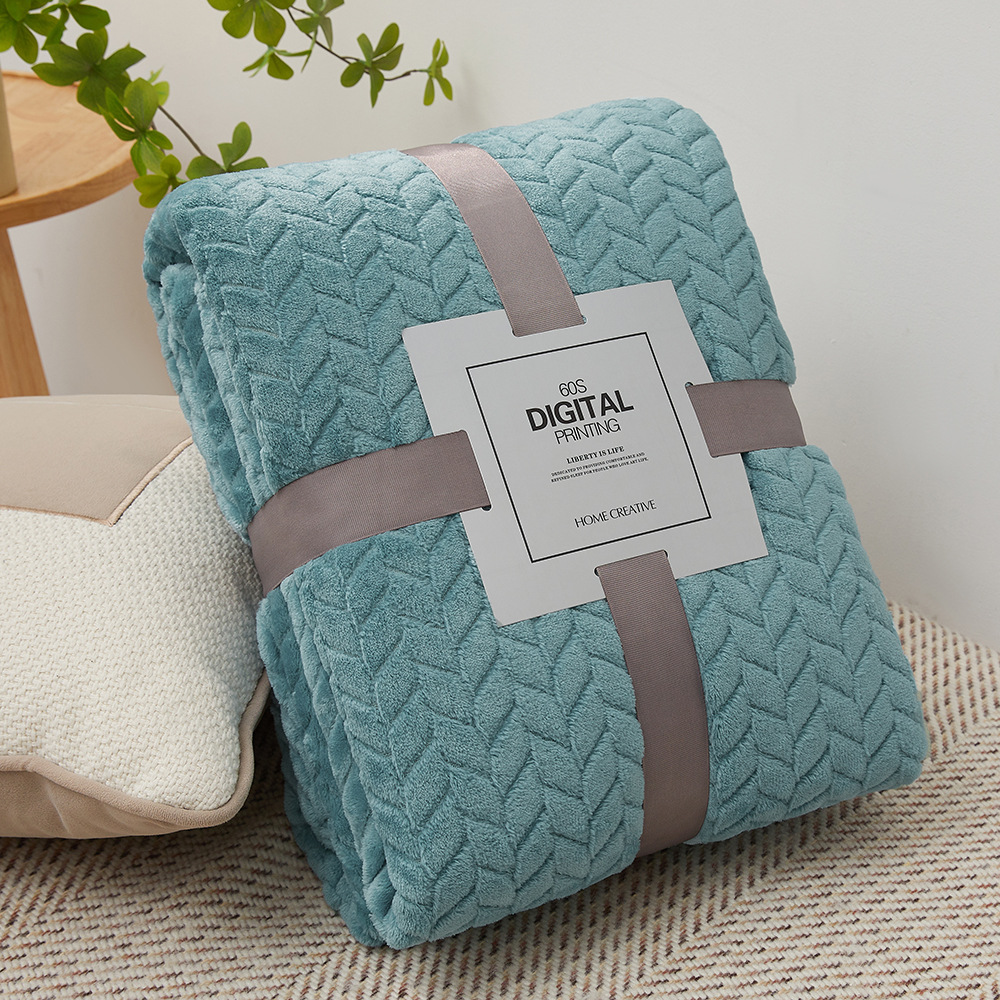 Picture of Barley Ear Cross-border in stock Solid Color Jacquard Blanket Coral Fleece Flannel Blanket Thickened Blanket Gift Blanket Foreign Trade
