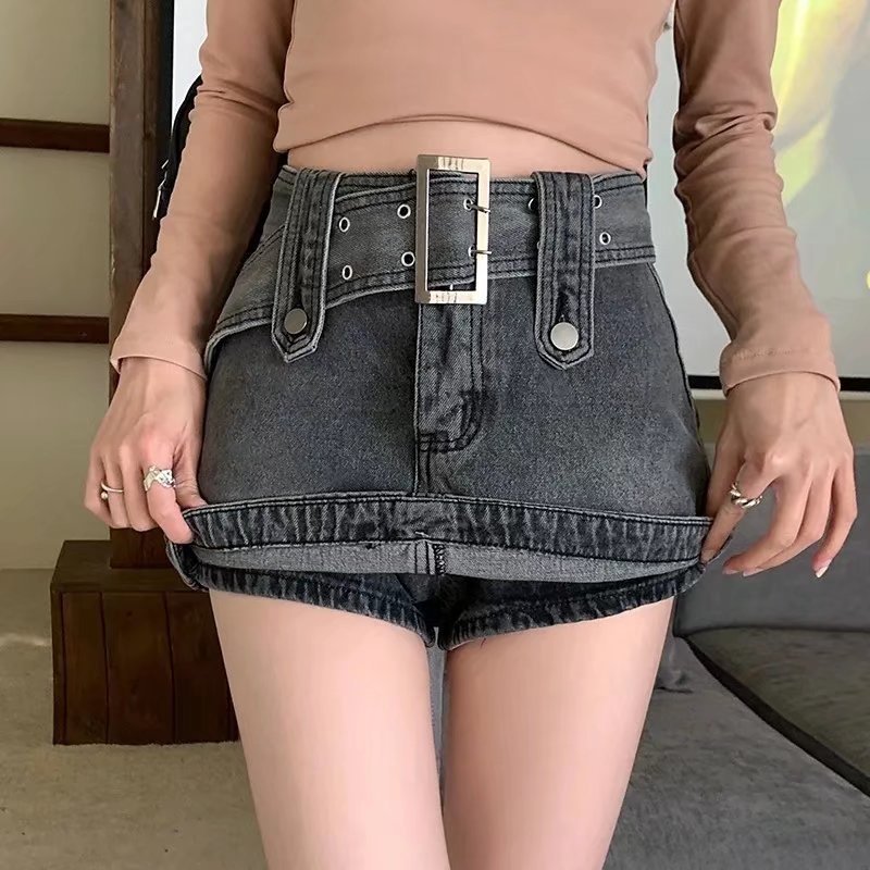 Hot Girl Sheath Denim Skirt Women's Summer 2024 New Retro High Waist A- Line Skirt Skirt Skirt Culottes