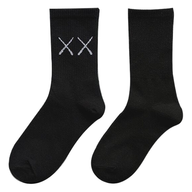 Fork fork black socks women's mid-calf length socks ins tide South Korea white men's sports stockings Japanese style pile street style
