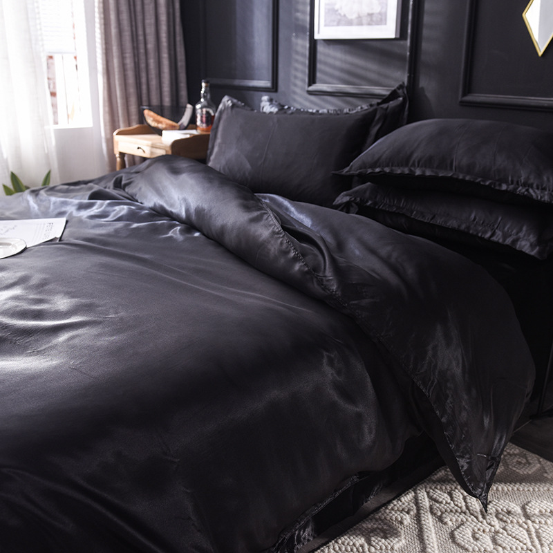 Picture of Summer solid color double-sided washed Ice Silk four-piece set silky color matching quilt cover sheets foreign trade cross-border bedding wholesale