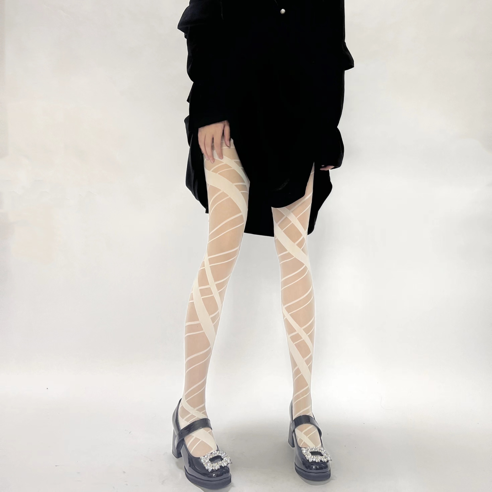 Line strap stockings street style sexy black silk mesh red leggings socks futuristic white stockings ultra-thin leg socks
