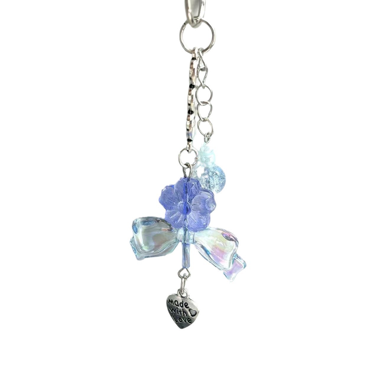 Picture of Original ice blue flower bag buckle pendant hand-made beaded girl heart ice blue key chain pendant