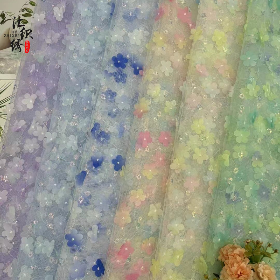 Mesh Sequin Embroidery Embroidery Laser Gradient Embroidery Fabric Summer Printing Children's Clothing Hanfu Embroidery Fabric
