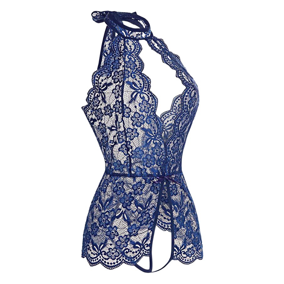 Foreign trade supply Europe and the United States new sexy underwear lace hollow printing hanging neck jumpsuit sexy suit wholesale