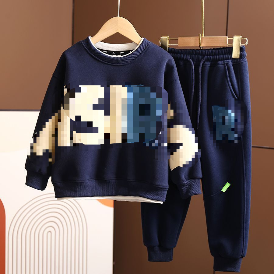 2024 Spring and Autumn New Boys Korean Style Suit Children's Fashionable Letters Two-Piece Set Tops and Pants Two-Piece Set