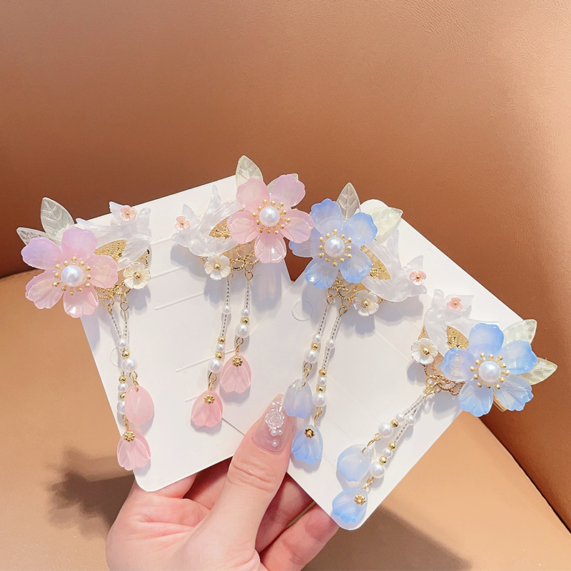 Picture of Hanfu Headwear for Girls and Children Chinese Style Walking Tassel Hairpin for Girls Super Fairy Princess Ancient Dress Flower Hairpin Headwear