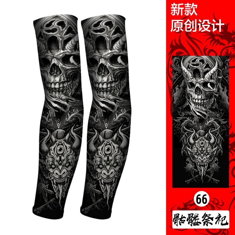 Picture of Ice Silk Tattoo Sleeve Men's Outdoor Driving Sunscreen Sleeve Women's Riding Arm Arm Sleeve Trendy Men's Flower Arm Sleeve