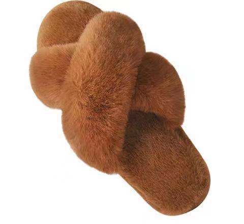 Picture of Amazon Slippers Winter Plush Cross-Strap Cotton Indoor Warm Plus Large Fur Slippers Women's High and Low Imitation Rabbit Fur